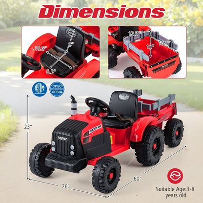 24V Ride On Tractor for Kids Electric Vehicle with Detachable Trailer and Remote ControlTorqelo.com