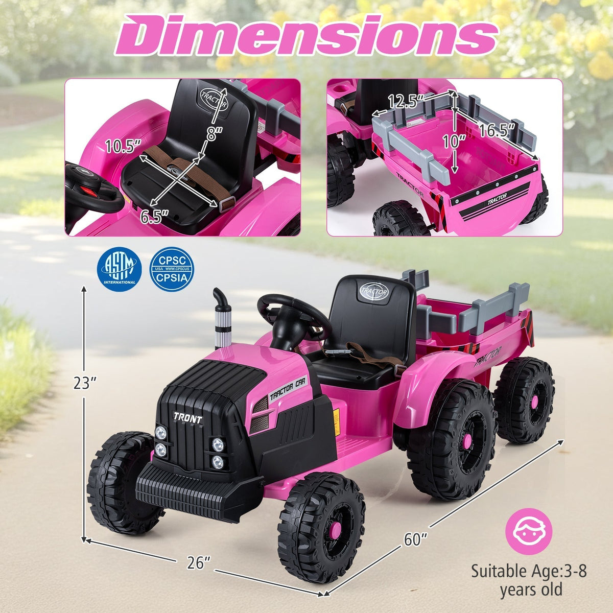 24V kids ride-on tractor with detachable trailer, GBruno Store, view 7