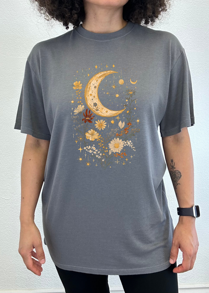 Celestial Moon Boho Flowers Vintage unisex bamboo graphic T-shirt – view 4