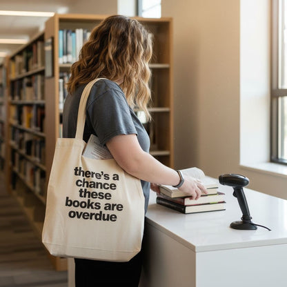 Book Bag, Overdue Library Books Funny Canvas Tote Bag by Joyful Moose