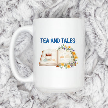 Tea and Tales Mug – Cozy Reader Mug | Book Lover Gift | Ceramic Tea Cup 11oz/15oz by Joyful Moose