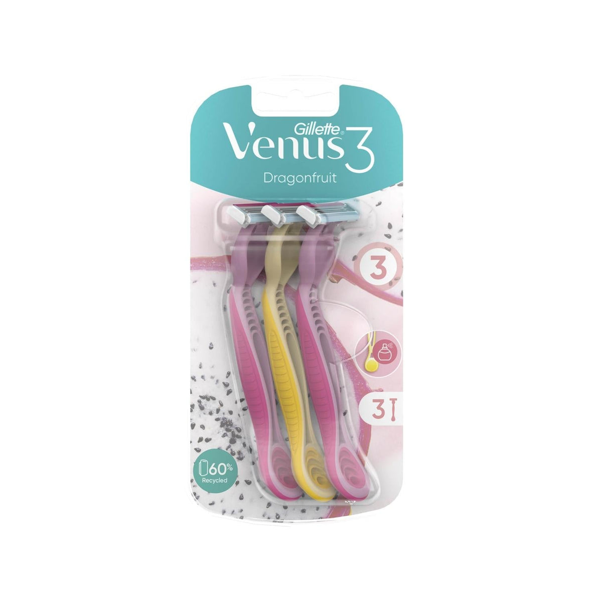 Gillette Venus Dragonfruit Razor Blades 3-Pack for Women - Precise Fit, Convenient Shaving Solution by Beauty Care Bag