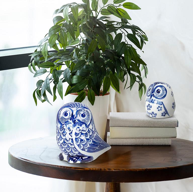 Blue & White Porcelain Owl Accent by Rust & Cinder