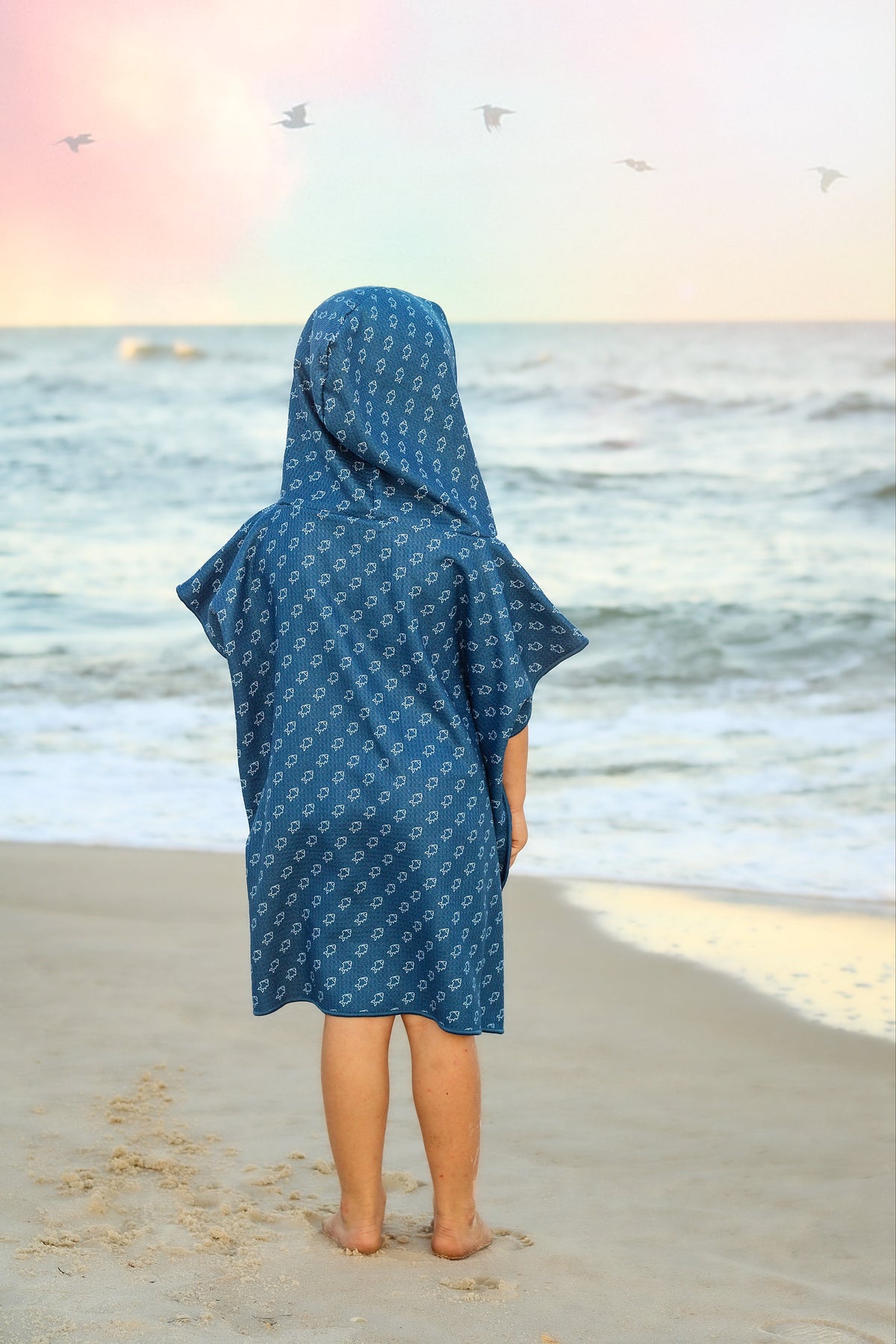 Microfiber blue fish waffle wearable towel by Keep the Littles Wild