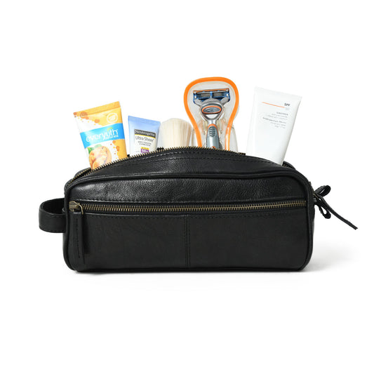 Midnight Deluxe Toiletry Bag-Twin Section by Classy Leather Bags