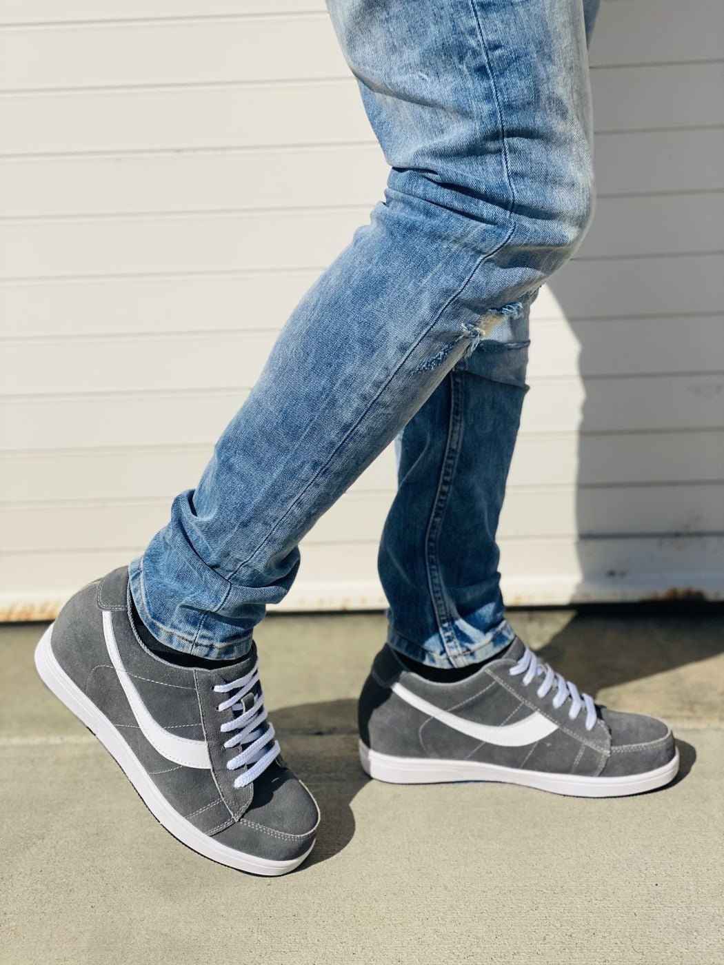 TOTO A1911 gray and white suede height increasing sneakers, view 7