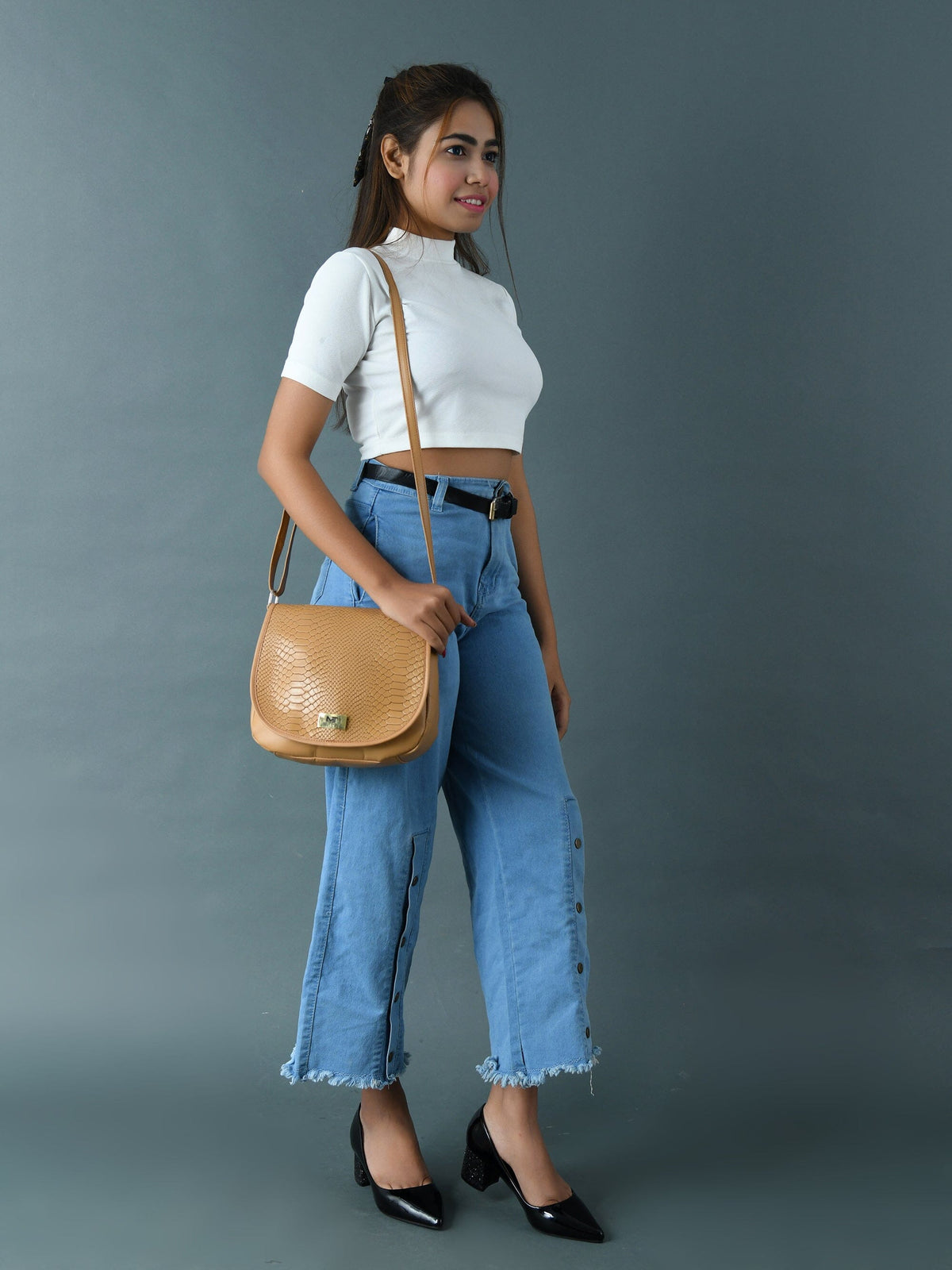 The Croco Satchel- Beige by Classy Leather Bags