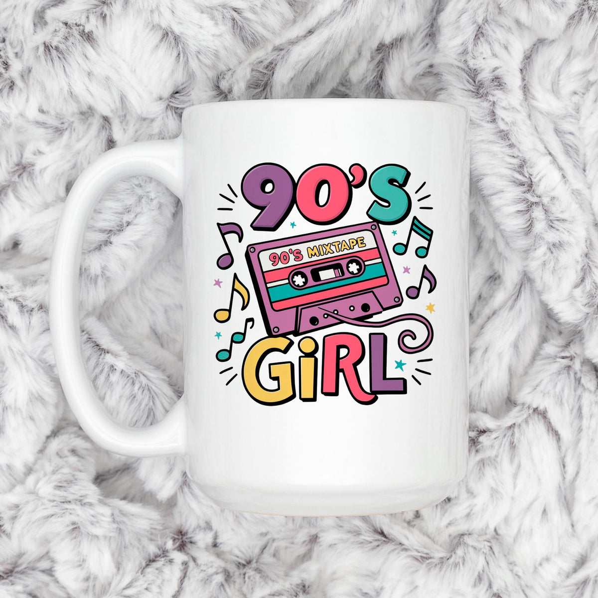 90s Girl Coffee Mug – Retro Cassette Tape Design | Microwave Safe Ceramic Cup by Joyful Moose
