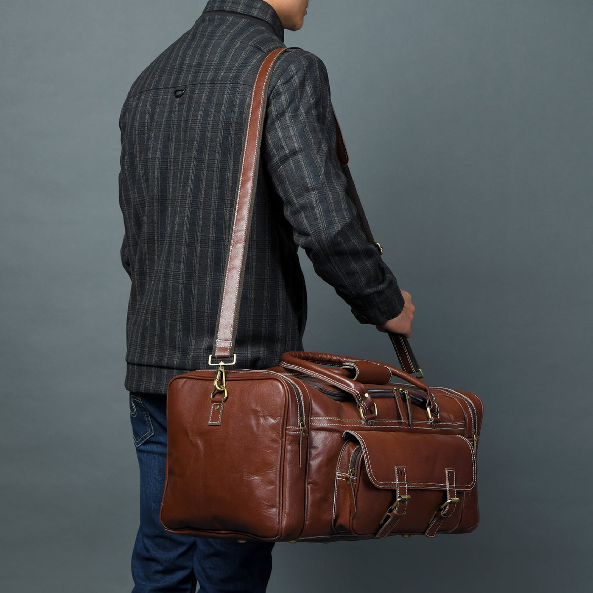 Upgraded Traveler Weekender Duffle by Classy Leather Bags