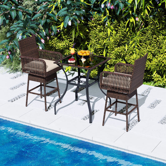 DirectDeals 29 inch swivel patio bar stool with cushion and armrests