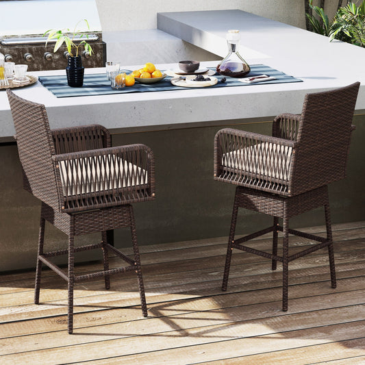 DirectDeals 29 inch swivel patio bar stool with cushion and armrests, view 2