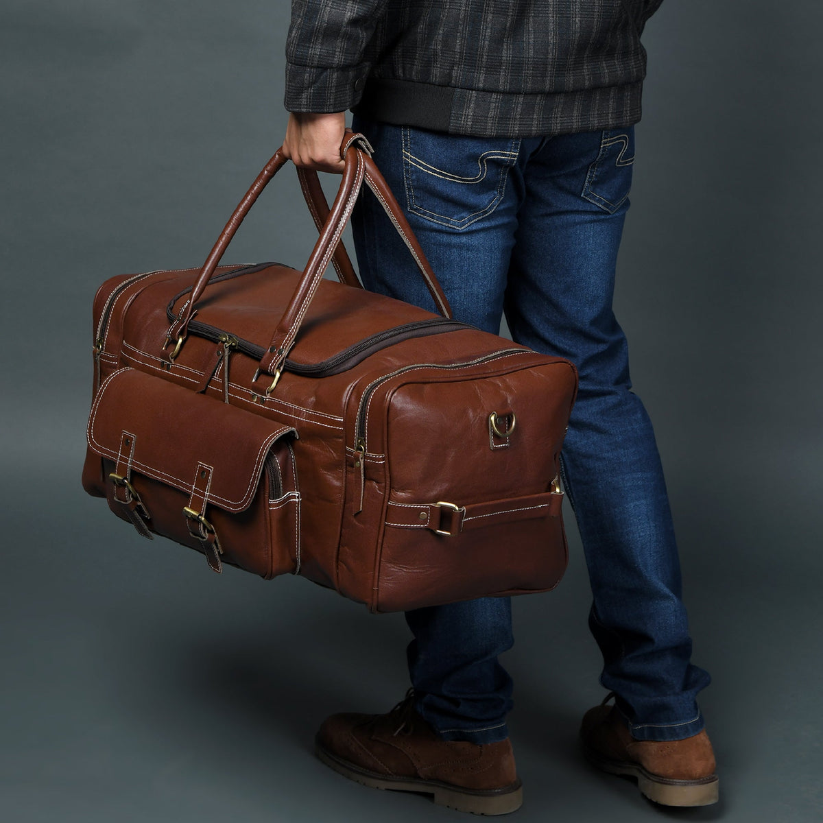 Upgraded Traveler Weekender Duffle by Classy Leather Bags
