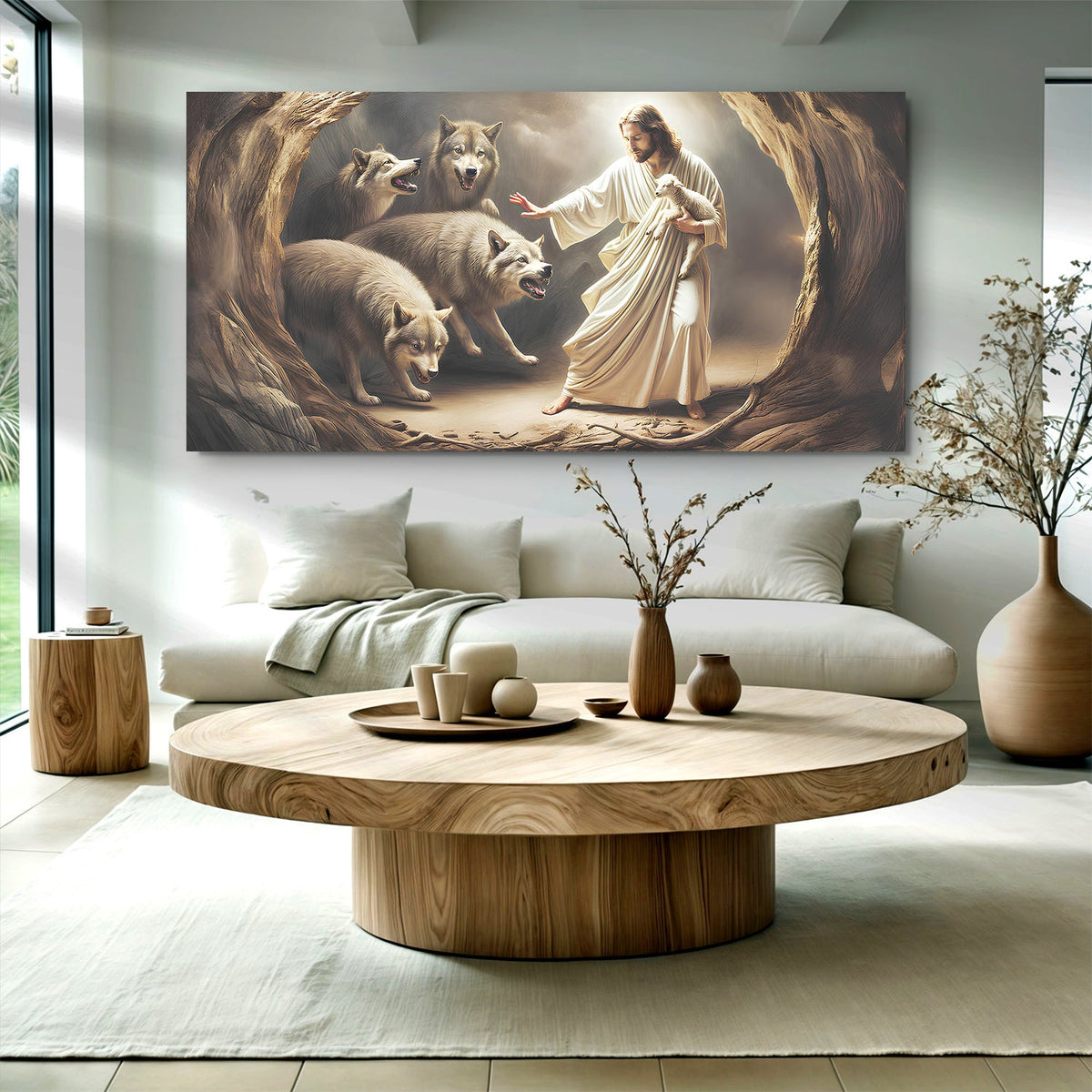 Jesus Protects The Lamb From Wolves Faith Wall Art III by Tailored Canvases