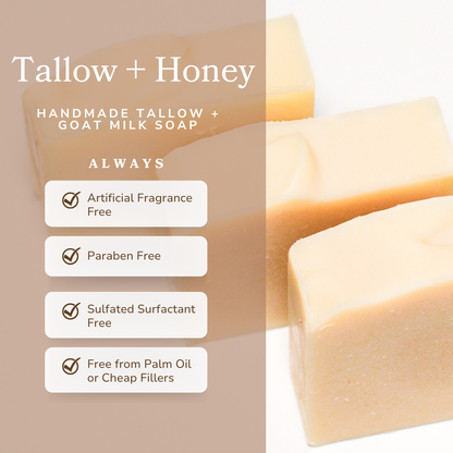 Pure Tallow + Honey Fragrance Free Handmade Tallow and Goat Milk Soap Bar by Pretty farm girl