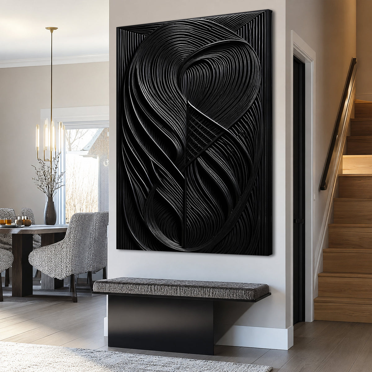 Modern Black Waves Wall Art by Tailored Canvases