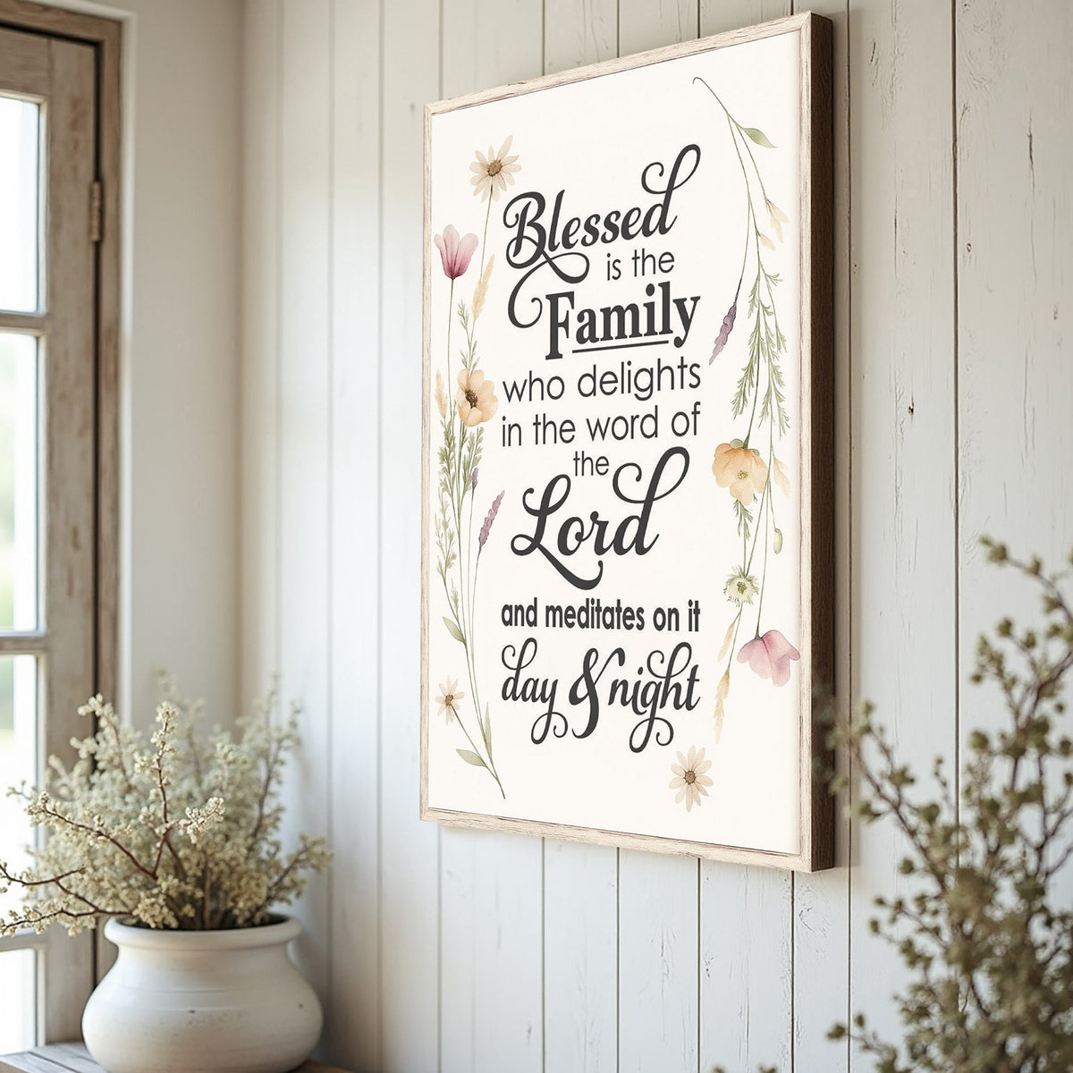 Blessed Is The Family Faith Sign by Tailored Canvases