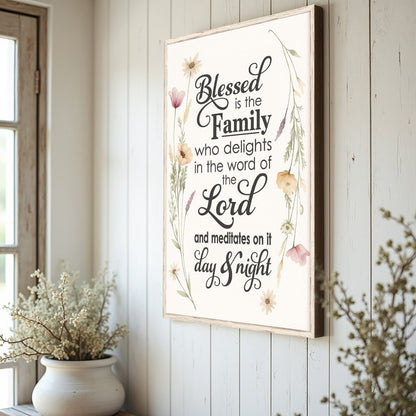 Blessed Is The Family Faith Sign by Tailored Canvases