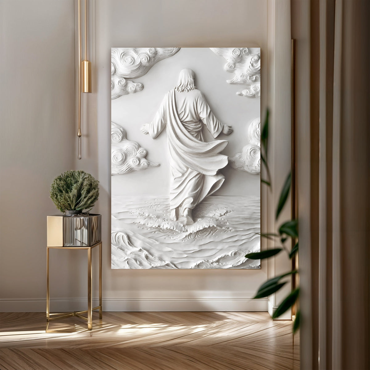 3D Minimalist Jesus Walking on Water Wall Art canvas by Tailored Canvases, view 3