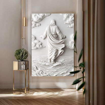 3D Minimalist Jesus Walking on Water Wall Art canvas by Tailored Canvases, view 3