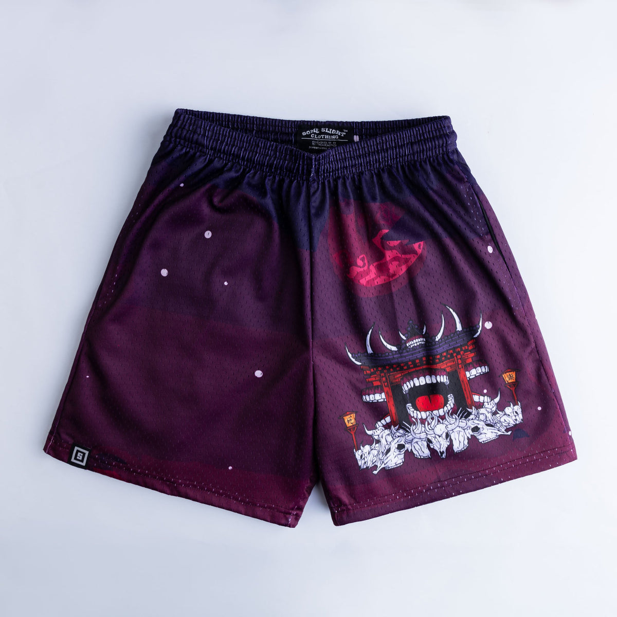 Shrine anime mesh shorts with sublimated design