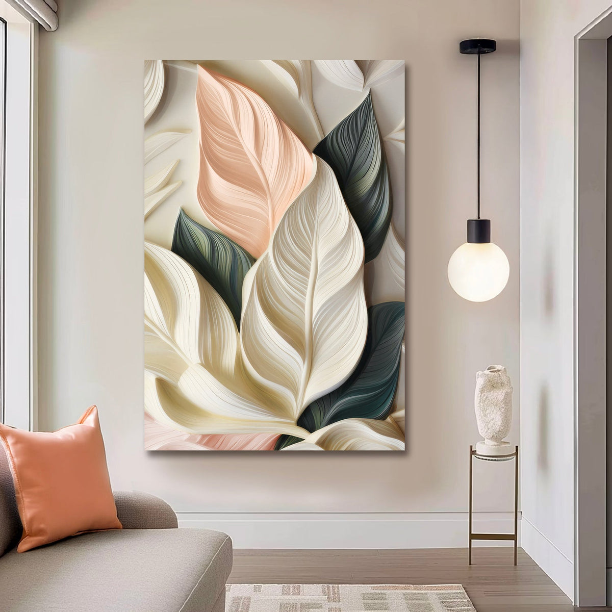 Elegant 3D Pastel Leaf Wall Art by Tailored Canvases