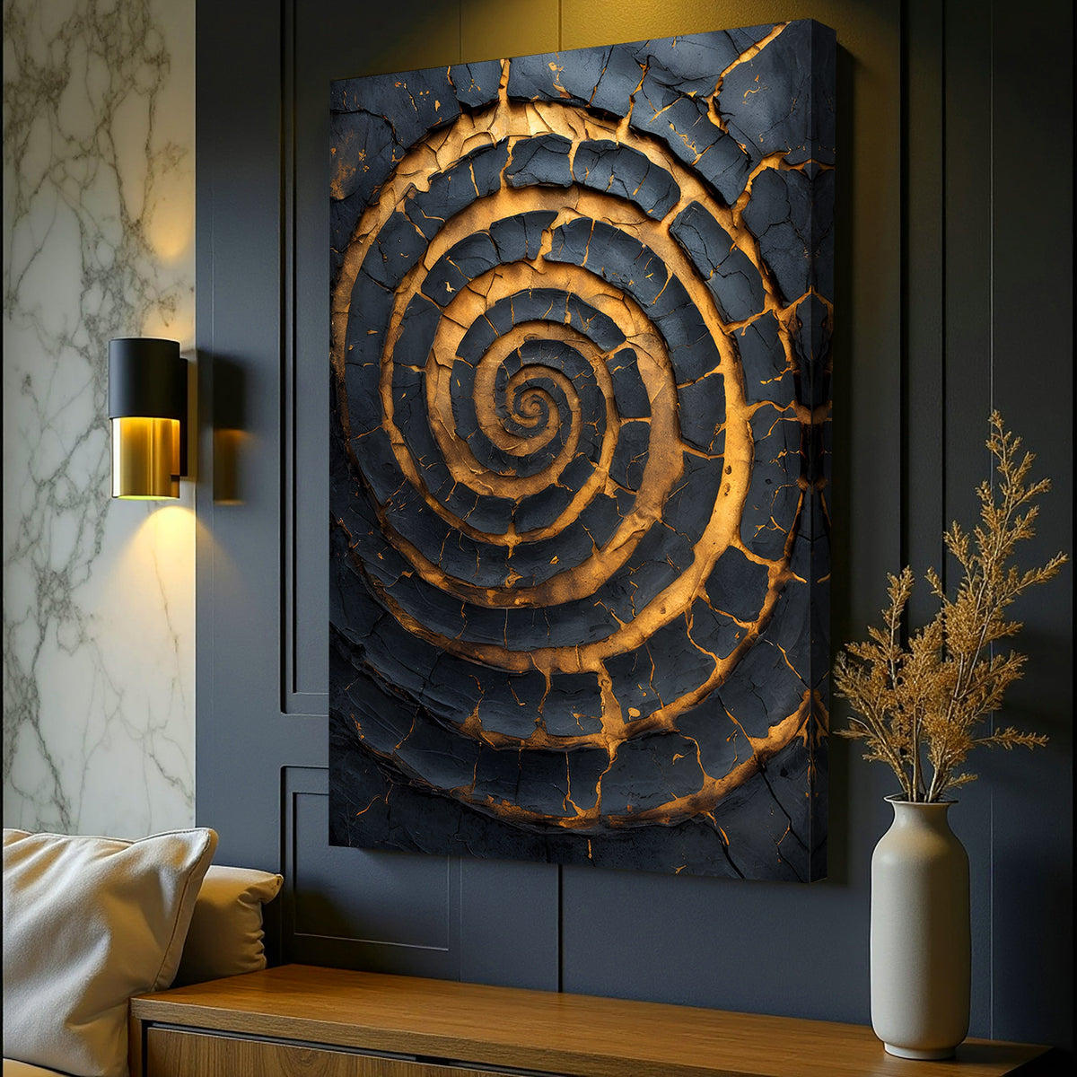 Black and Gold Spiral Wall Art by Tailored Canvases