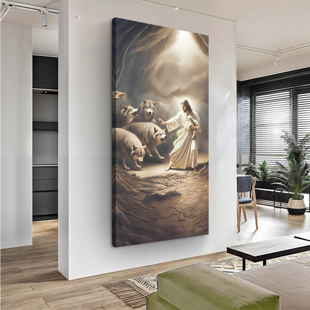 Jesus Protects The Lamb From Wolves Faith Wall Art VII by Tailored Canvases