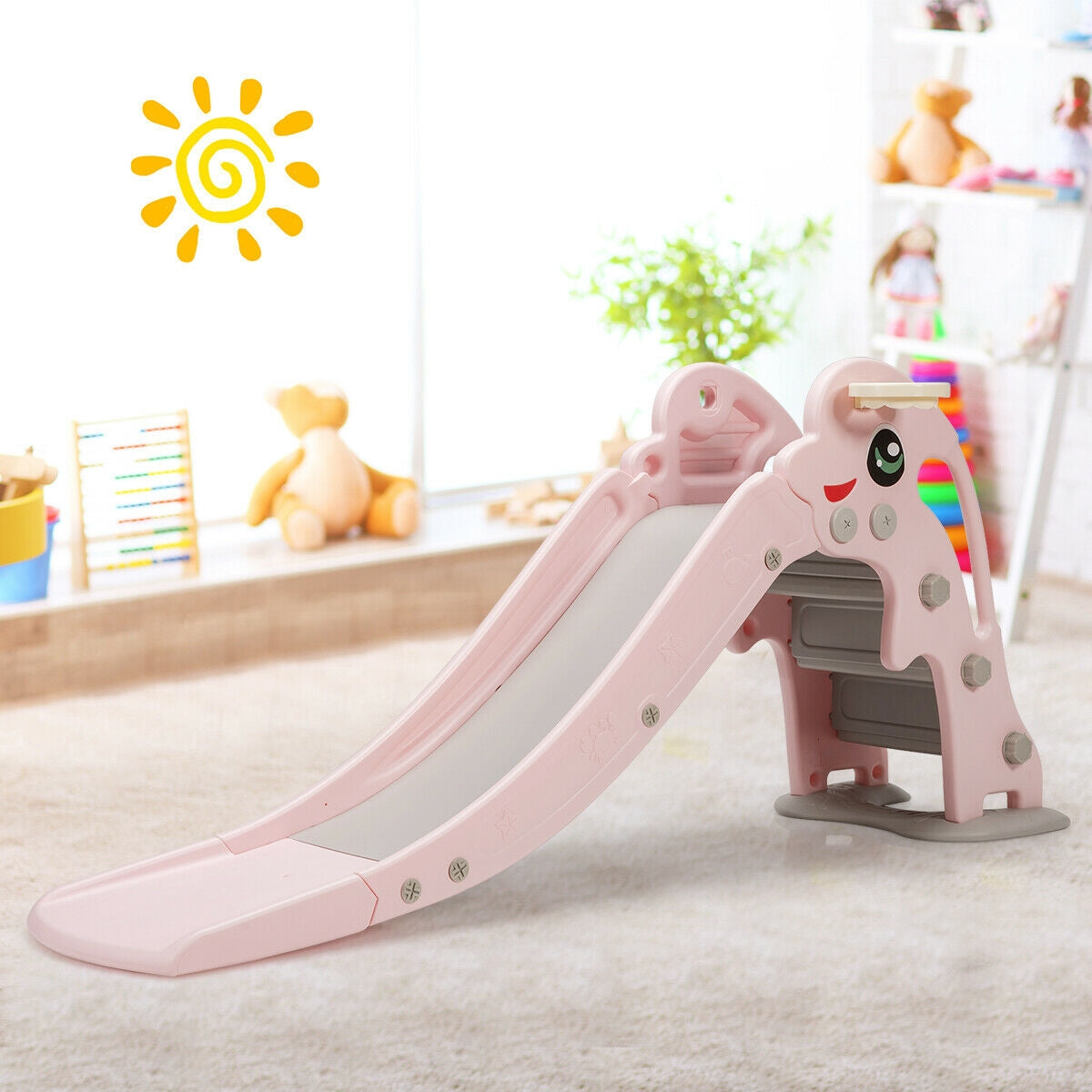 GBruno Store cartoon-shaped kids slide with basketball hoop, view 3