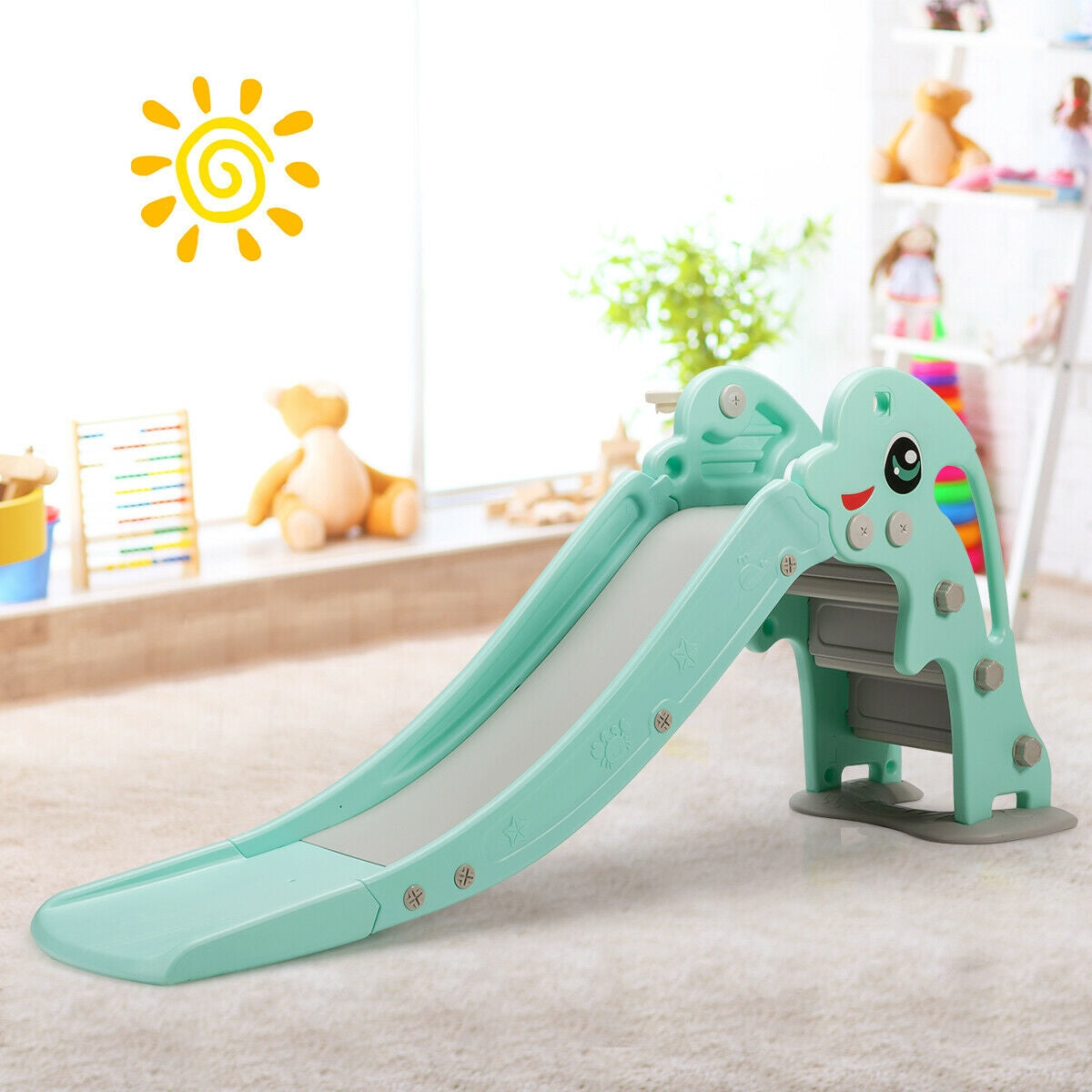 GBruno Store cartoon-shaped kids slide with basketball hoop, view 2