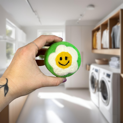 Organic wool dryer balls in In Bloom Lime design