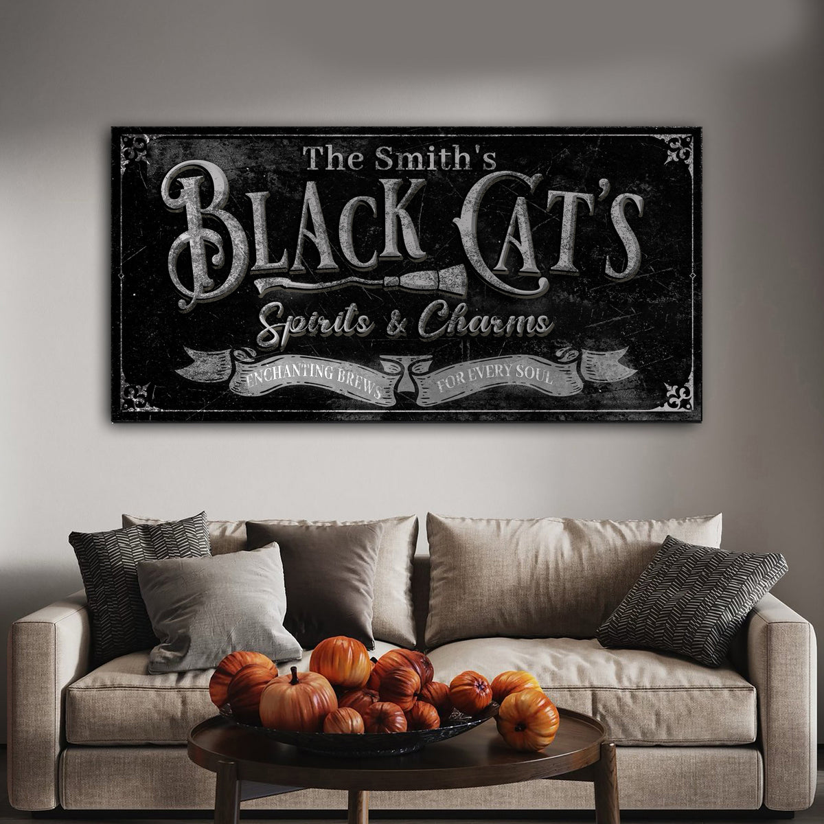 Black Cat’s Spirits & Charms Bar Halloween Sign III by Tailored Canvases