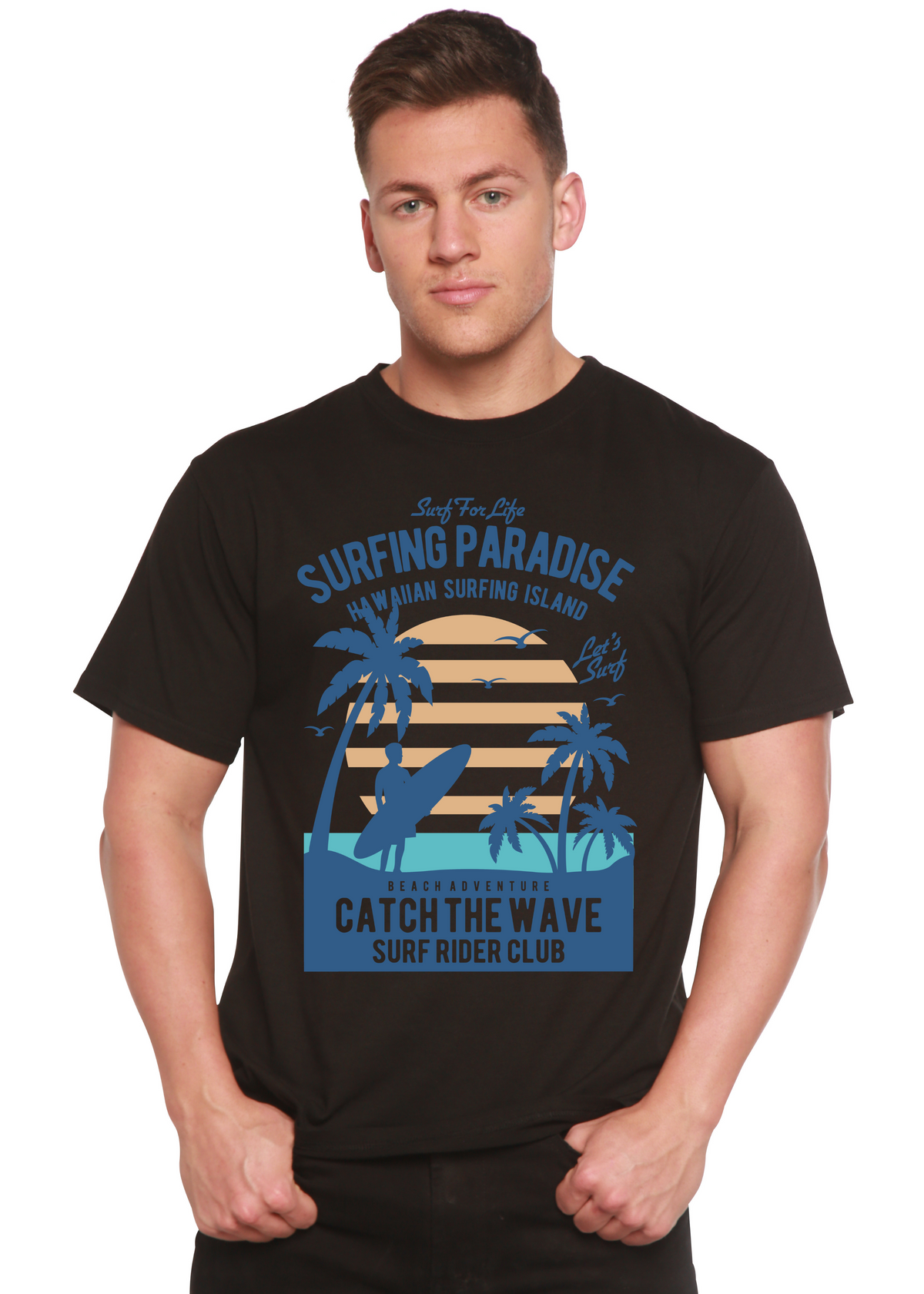 Surfing Paradise men's bamboo graphic T-shirt – view 6
