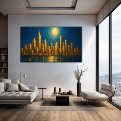 Golden Metropolis Cityscape Impasto Wall Art by Tailored Canvases