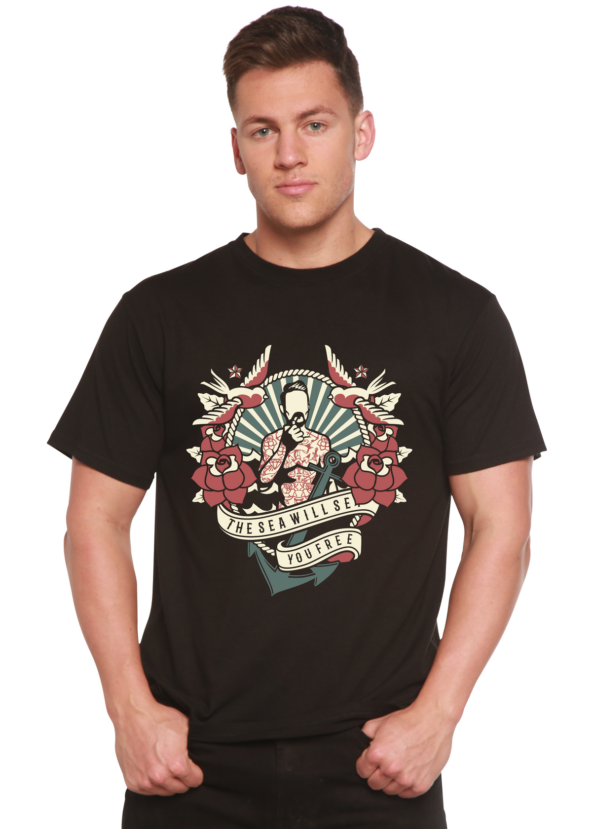 The Sea Will men's short sleeve graphic T-shirt in bamboo viscose and organic cotton