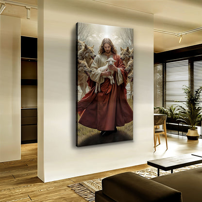Jesus Protects The Lamb From Wolves Faith Wall Art VI by Tailored Canvases