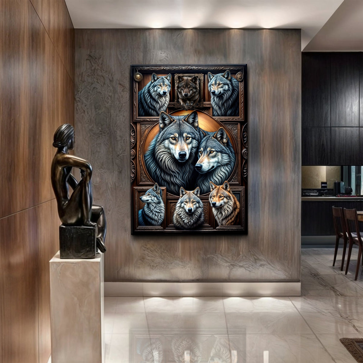 3D Wolf Collage Wall Art III canvas by Tailored Canvases, view 3