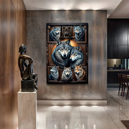 3D Wolf Collage Wall Art III canvas by Tailored Canvases, view 3