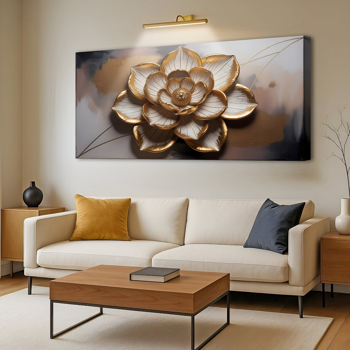 Golden Lotus Minimalist Abstract Wall Art by Tailored Canvases