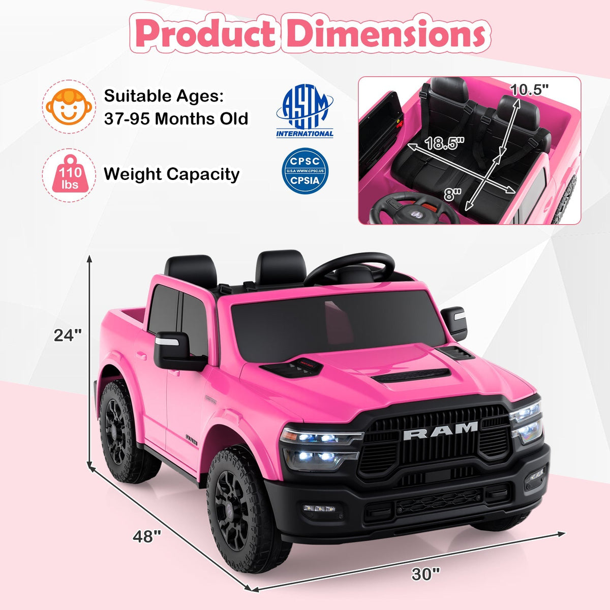 GBruno Store 2 seater 24V licensed Ram ride-on truck for kids, view 15
