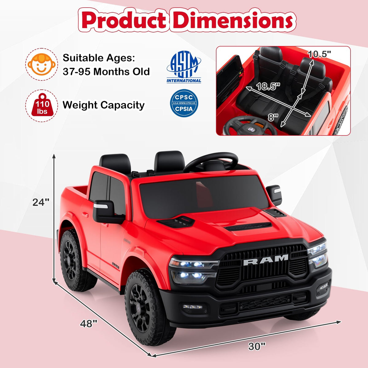 GBruno Store 2 seater 24V licensed Ram ride-on truck for kids, view 16
