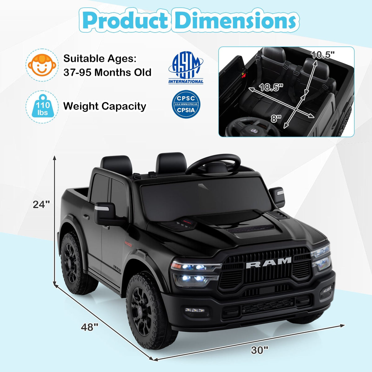 GBruno Store 2 seater 24V licensed Ram ride-on truck for kids, view 14