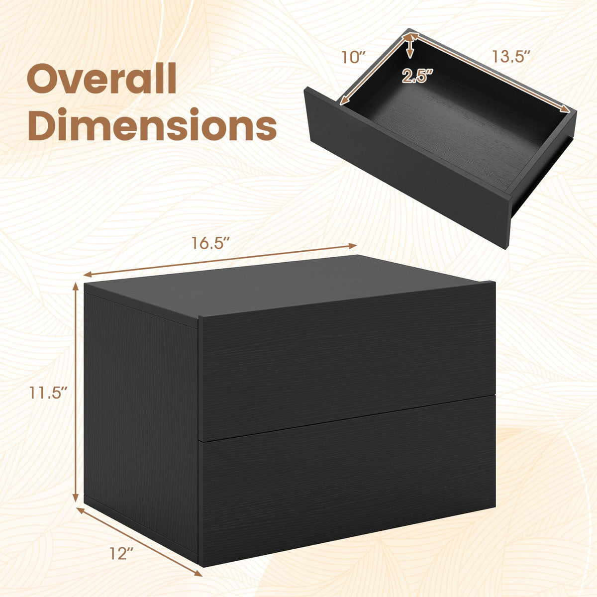 Wall Mounted Floating Nightstand with 2 Drawers by DirectDeals