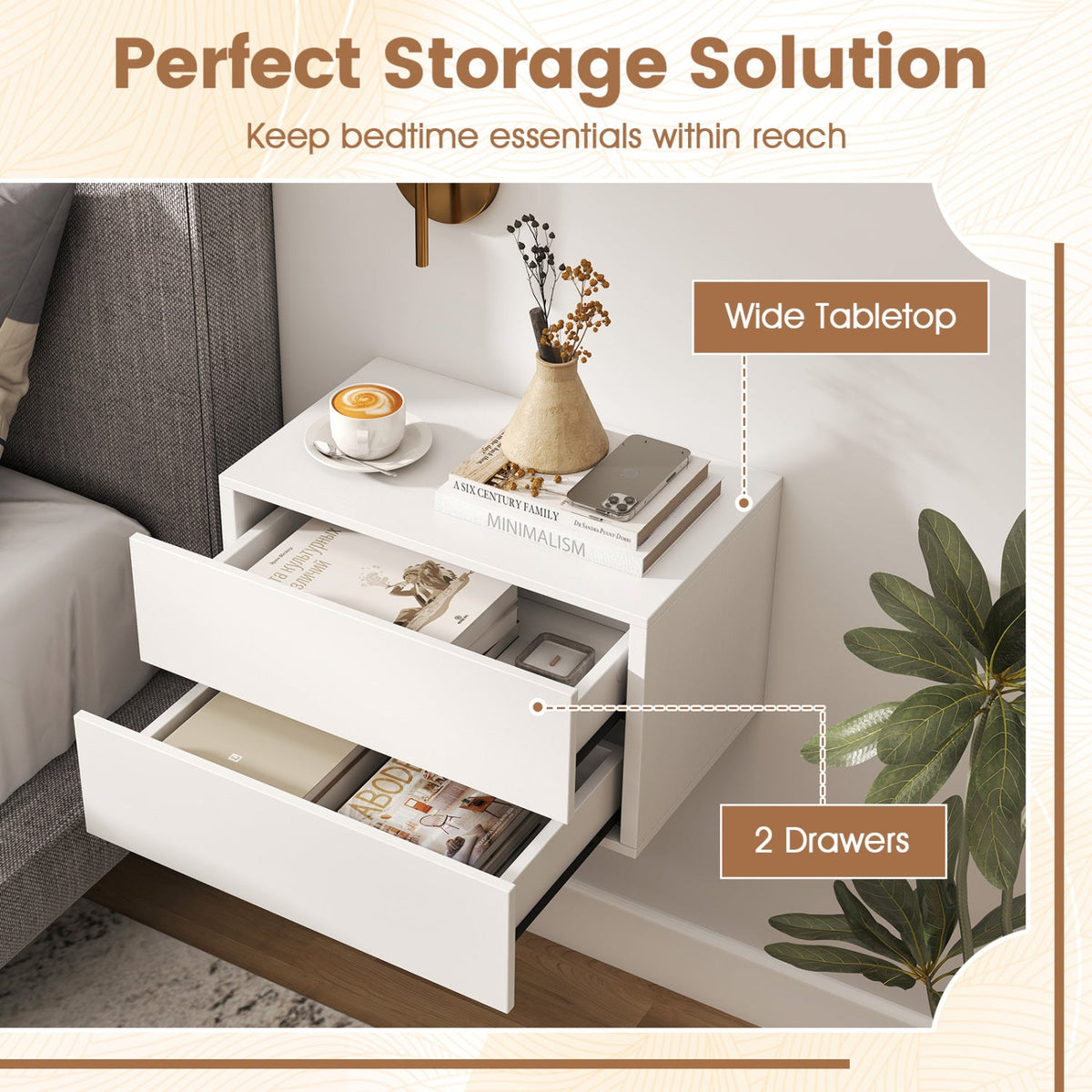 Wall Mounted Floating Nightstand with 2 Drawers by DirectDeals