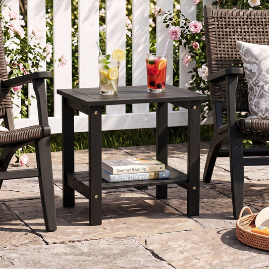 DirectDeals 2 tier eucalyptus wood patio end table