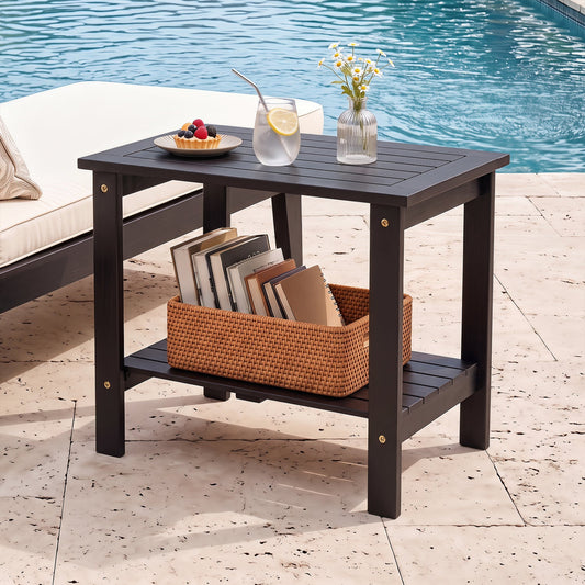 DirectDeals 2 tier eucalyptus wood patio end table, view 2