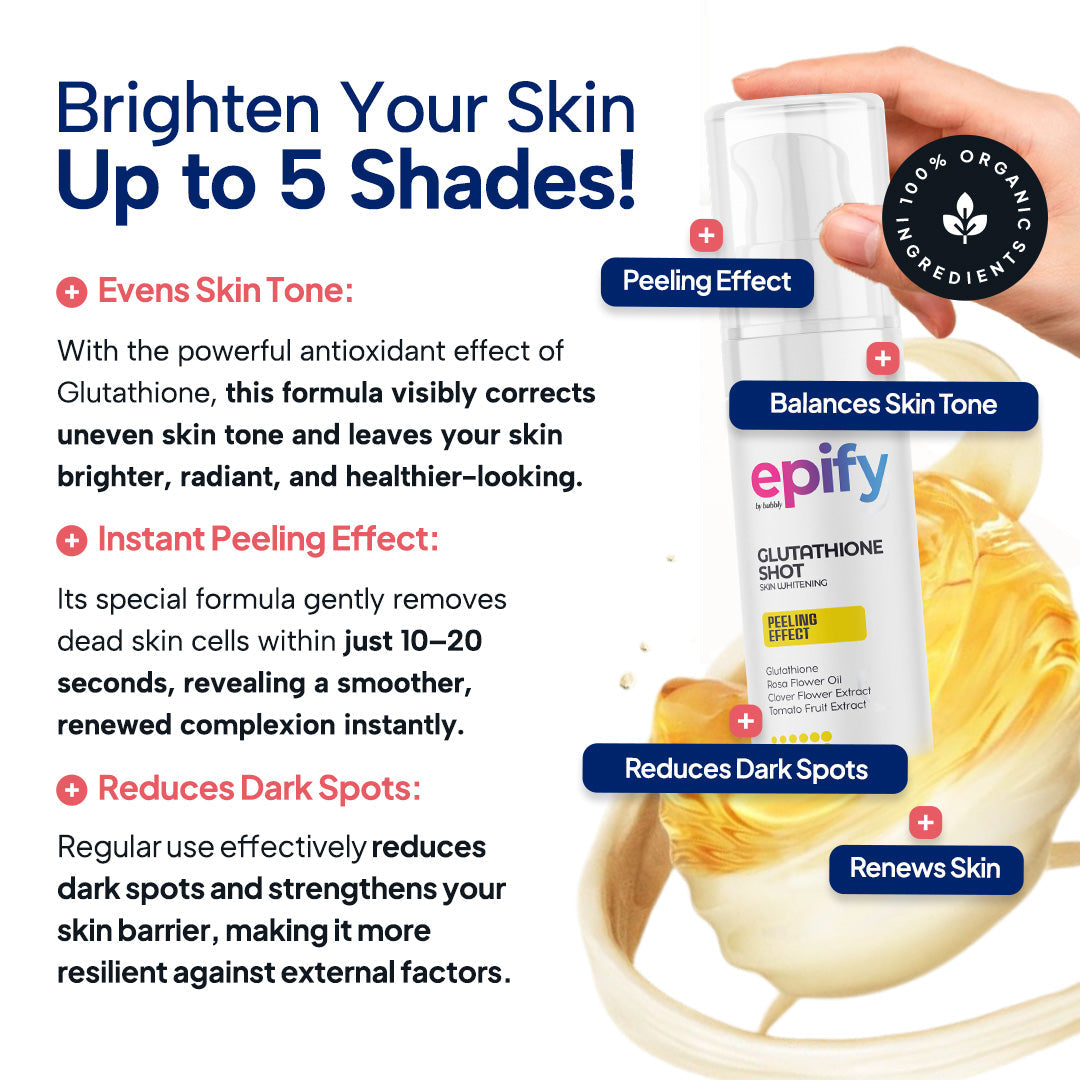 Epify Glutathione Shot, Exfoliating Treatment for Face and Body, Deep Skin Renewal with Glutathione &amp; Arbutin, 2.54 Fl Oz by Beauty Care Bag