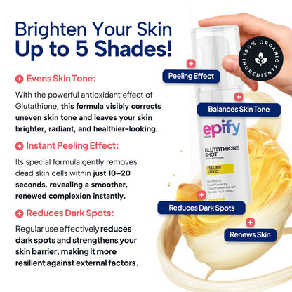 Epify Glutathione Shot, Exfoliating Treatment for Face and Body, Deep Skin Renewal with Glutathione &amp; Arbutin, 2.54 Fl Oz by Beauty Care Bag