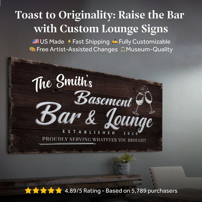 Basement Bar And Lounge Sign X by Tailored Canvases