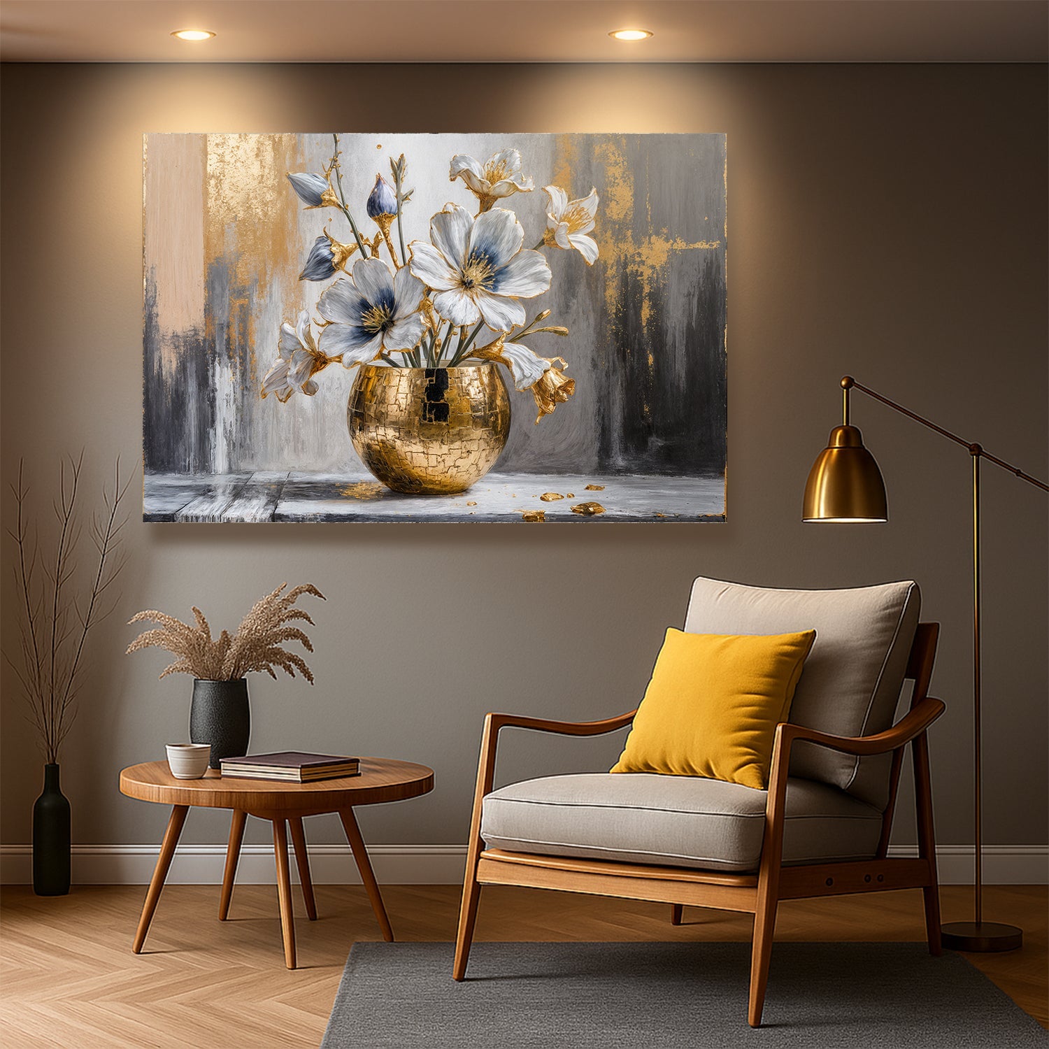 Magnolia Bloom in Gold Abstract Wall Art by Tailored Canvases