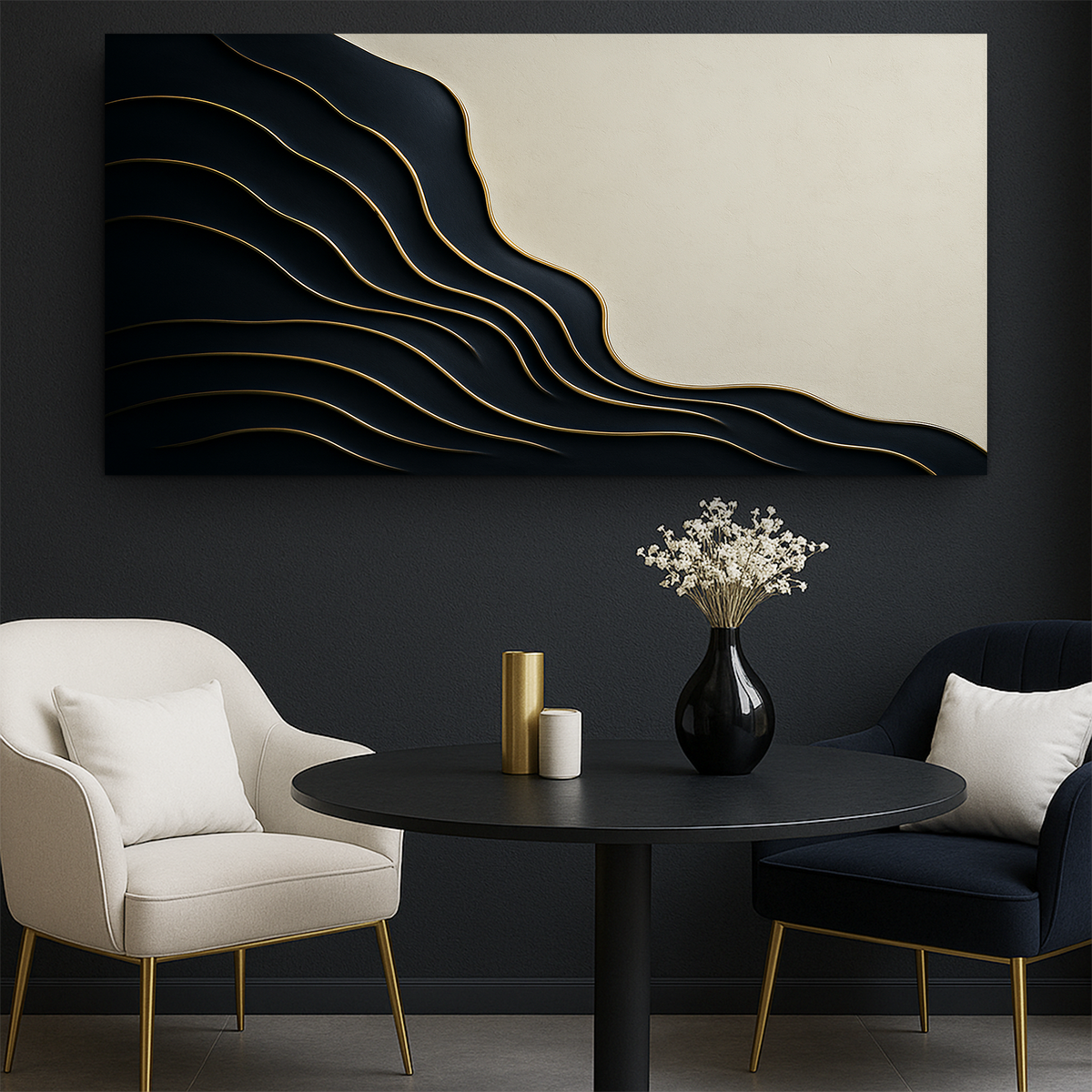 Black and Gold Minimalist Abstract Wall Art by Tailored Canvases